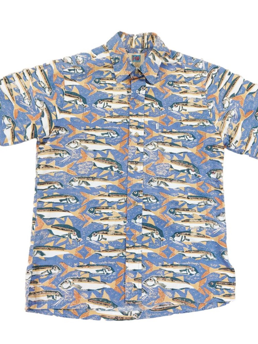 Kahala Avi Fish AOP Tiki Hawaiian Aloha Shirt Small, Ocean Fishing AOP, USA Made